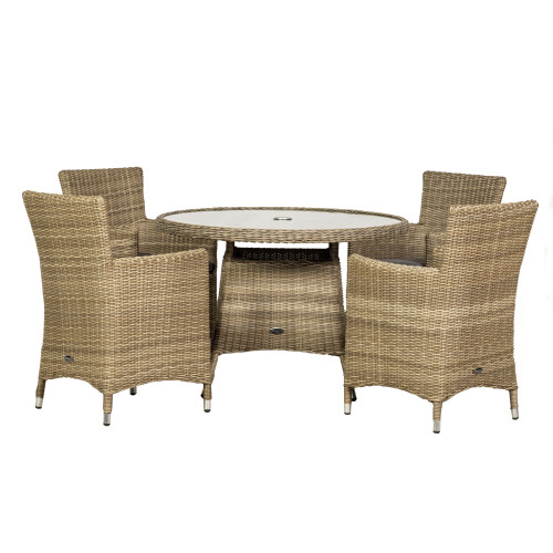 Dale Leisure Wentworth Natural Rattan 4 Seater Round Carver Dining Set